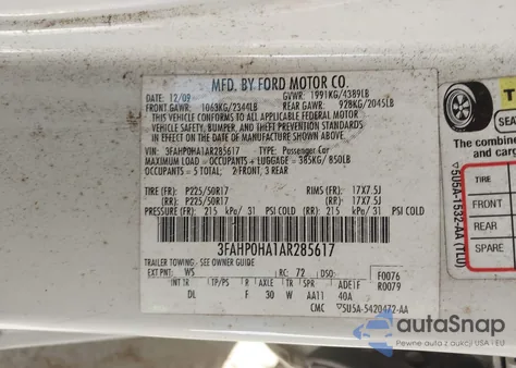 2010 Ford Fusion Se из США, поврежденный, VIN 3FAHP0HA1AR285617